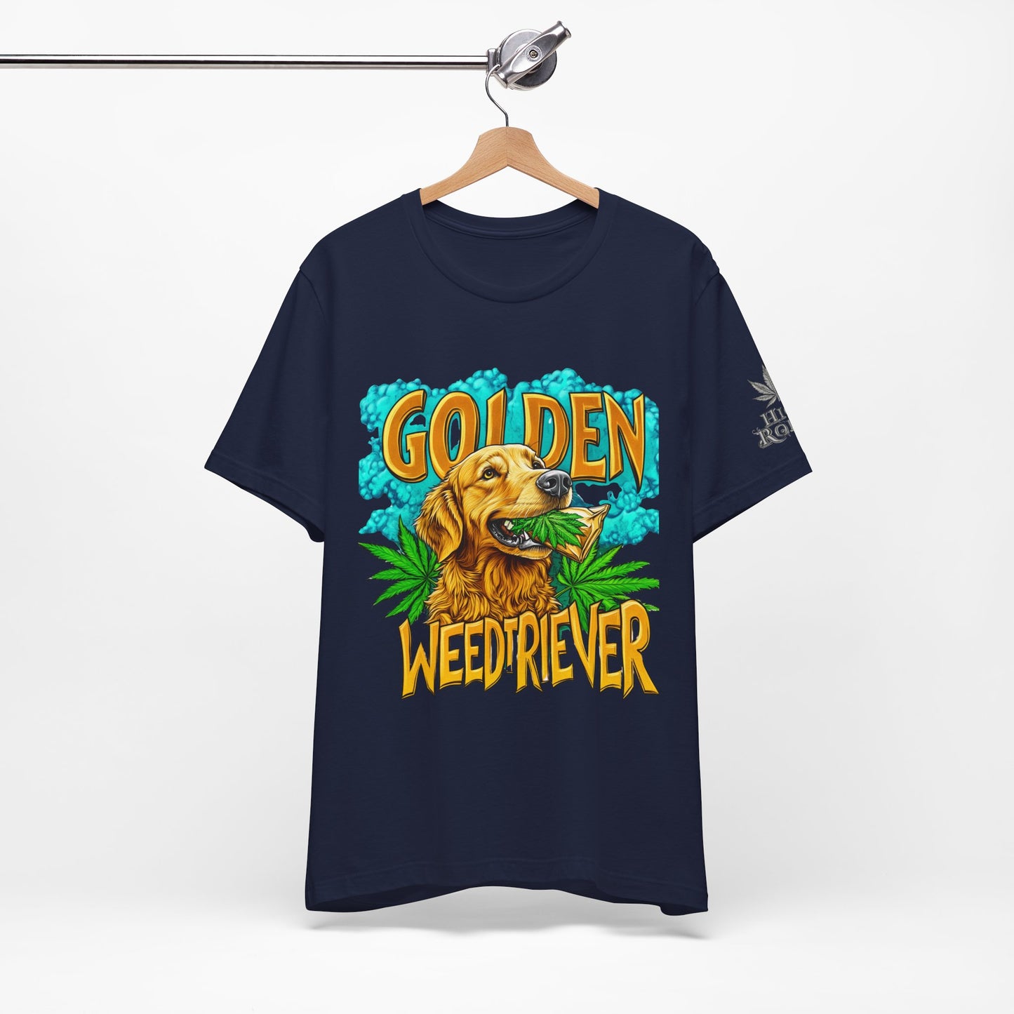 High Roller Golden Weedtriever Cannabis T-Shirt - Premium 420 Dog Lover Humor Golden Retriever Pun Comedy Pet Culture Apparel
