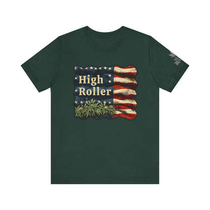 American High Roller T-Shirt - Premium Airlume Cotton Cannabis Patriotic Flag Art Tee