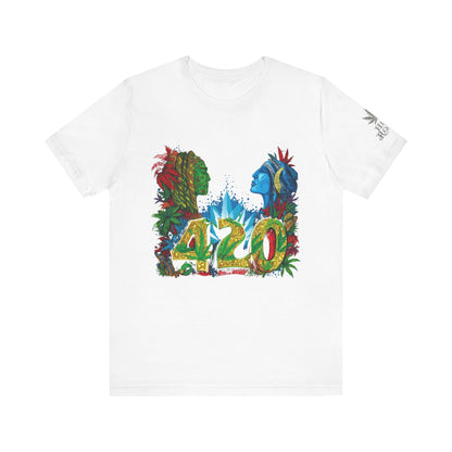 420 Celebration Premium Cannabis Culture T-Shirt - Dual Profile Art With Nature Elements And Bold 420 Typography