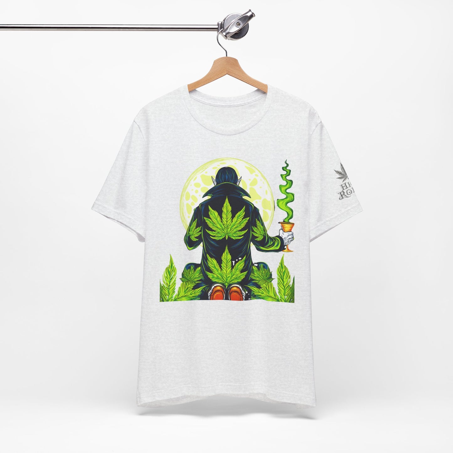 Luxury Gothic Cannabis Vampire T-Shirt - Premium Dark HIGH ROLLER Streetwear - Elevated Nocturnal 420 Fashion