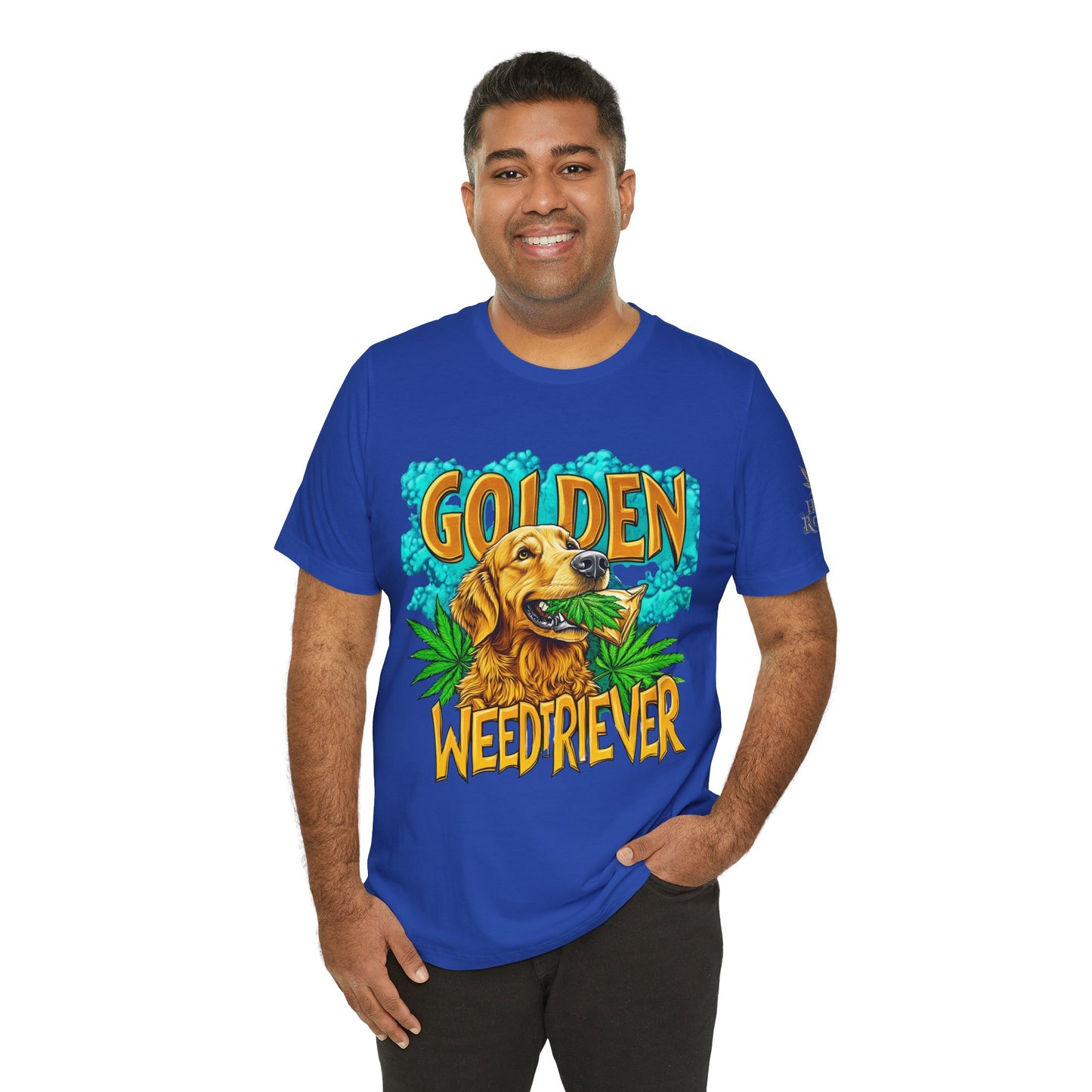High Roller Golden Weedtriever Cannabis T-Shirt - Premium 420 Dog Lover Humor Golden Retriever Pun Comedy Pet Culture Apparel
