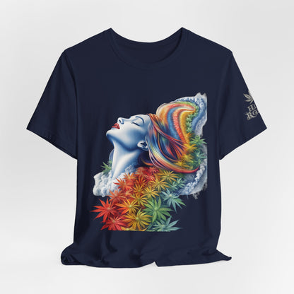 Rainbow Bloom Tee - Premium Airlume Cotton Cannabis Culture Spectrum Goddess Art
