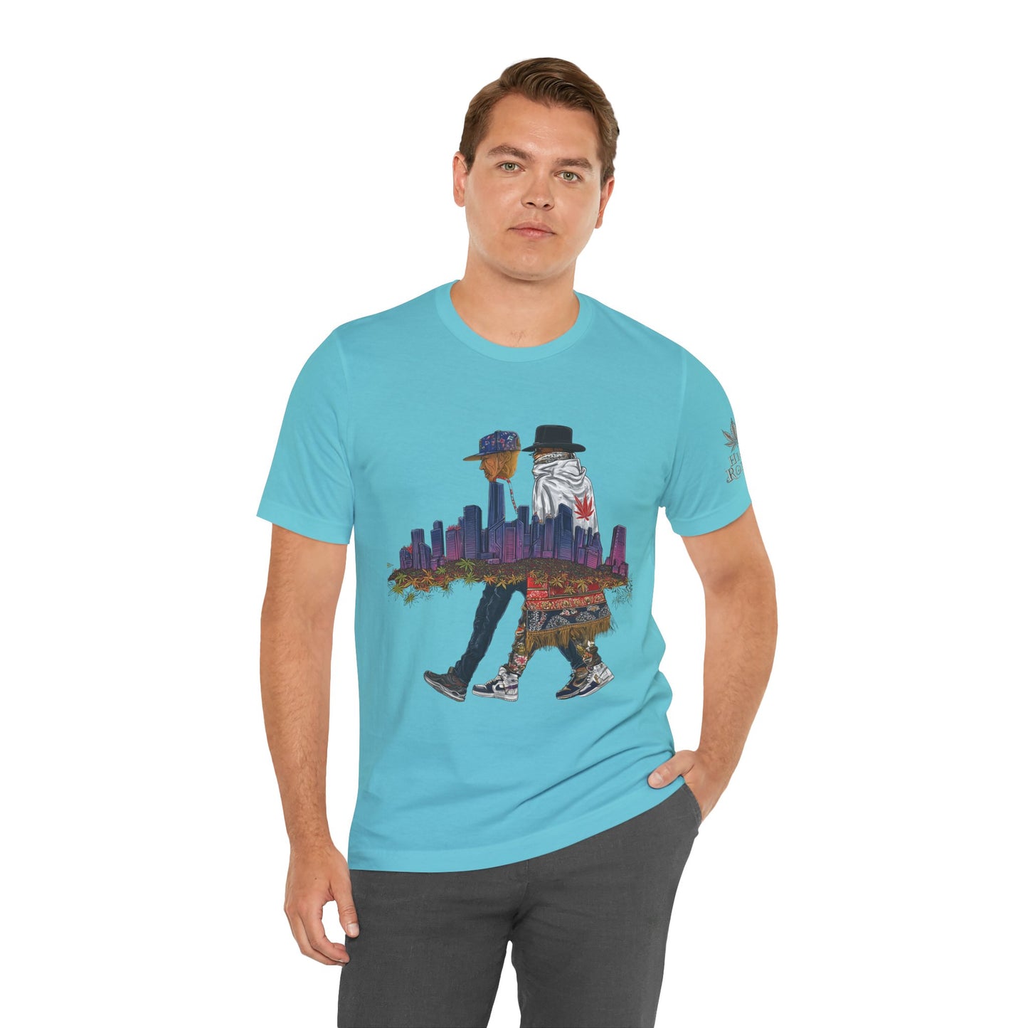 High Roller Urban Legends Cannabis T-Shirt - Premium 420 City Skyline Street Culture Double Exposure Apparel