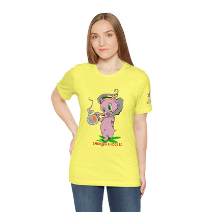 Smoking Hog Leg Pink Pig Tee - Premium Airlume Cotton Cannabis Culture Art