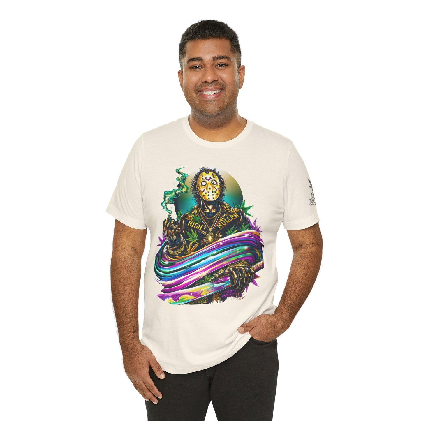 Psychedelic Jason Swoosh Cannabis T-Shirt - Premium Horror 420 Orange Edition Apparel