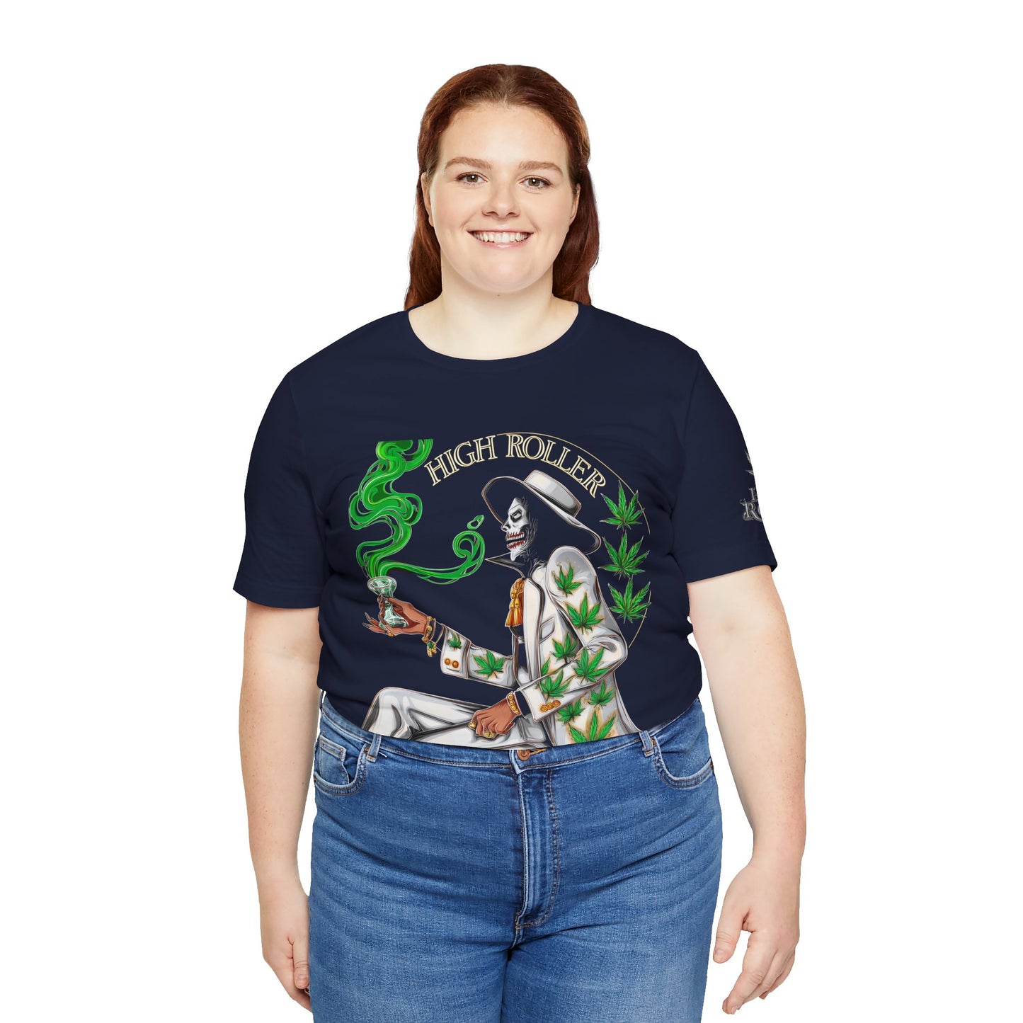 Skeletal HIGH ROLLER Halloween Cannabis Lounge T-Shirt - Premium Death's Day Off Botanical Relaxation 420 Apparel