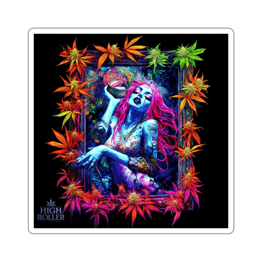 Neon Cannabis Art Sticker | High Roller Psychedelic Woman | Premium Die-Cut Vinyl Decal