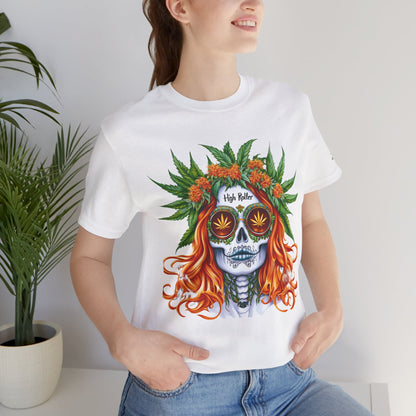 Sugar Skull Goddess Tee - Premium Airlume Cotton Cannabis Culture Day of Dead Art