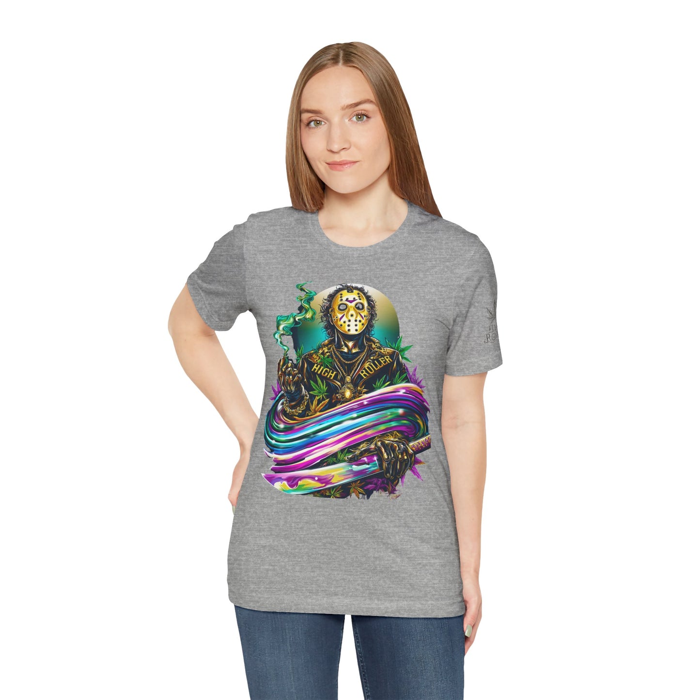 Psychedelic Jason Swoosh Cannabis T-Shirt - Premium Horror 420 Orange Edition Apparel