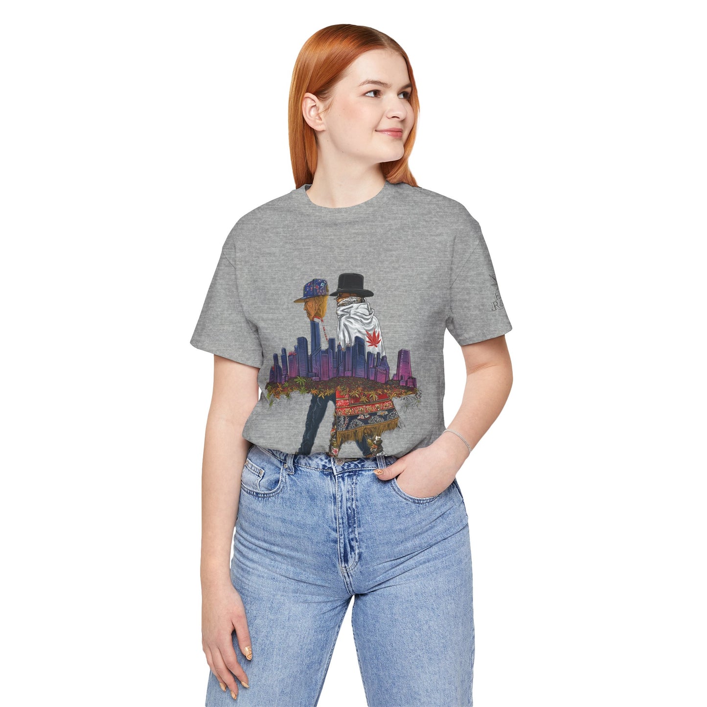 High Roller Urban Legends Cannabis T-Shirt - Premium 420 City Skyline Street Culture Double Exposure Apparel