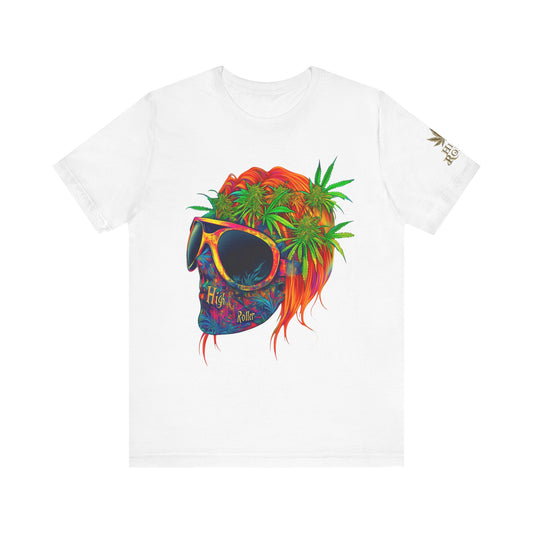 Tropical Cannabis Skull Tee - Paradise Vibes Art Design | High Roller