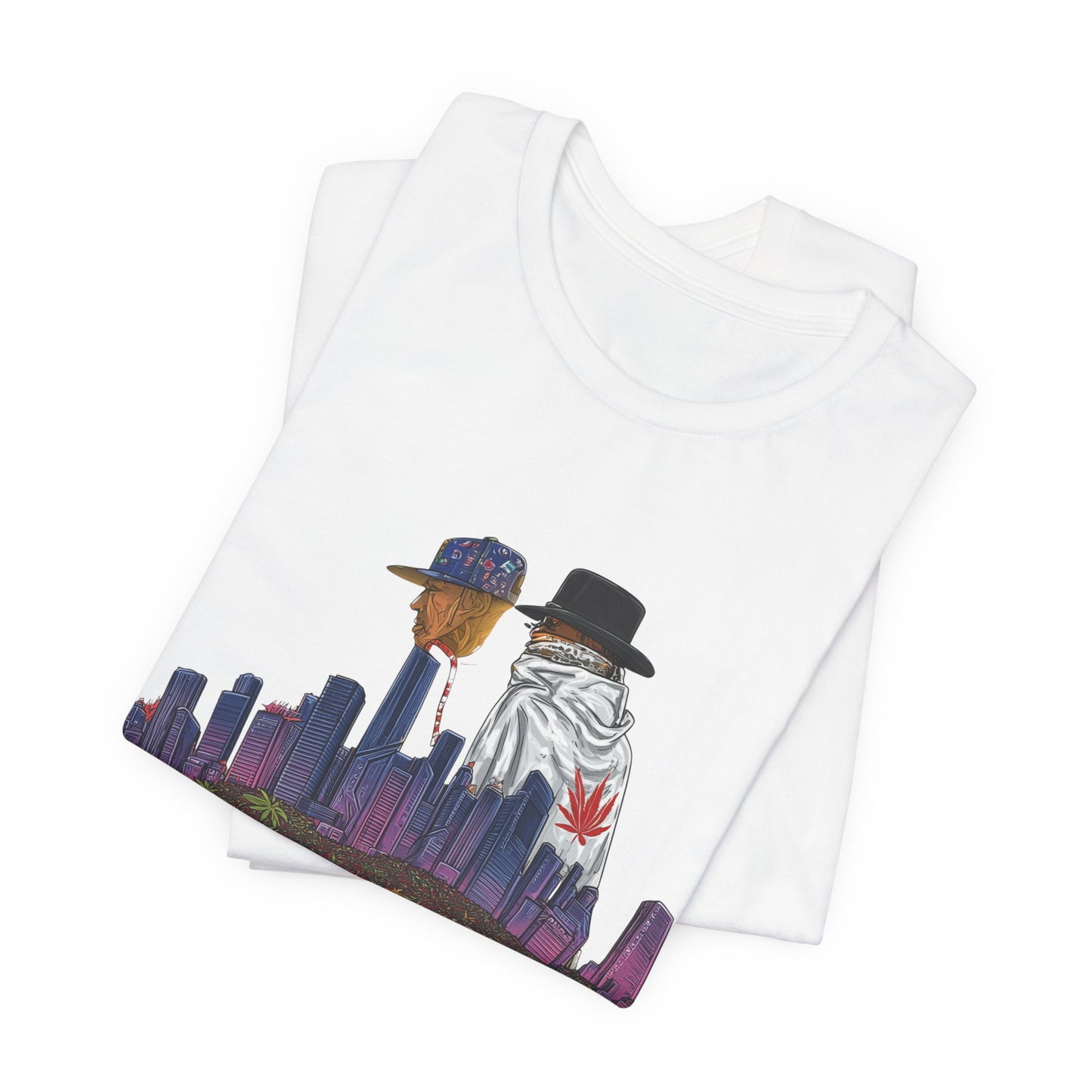 High Roller Urban Legends Cannabis T-Shirt - Premium 420 City Skyline Street Culture Double Exposure Apparel