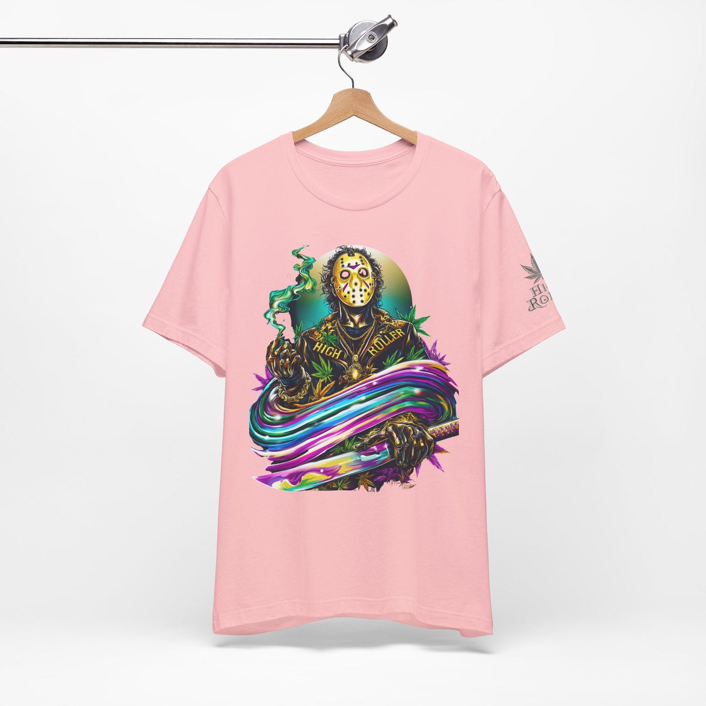 Psychedelic Jason Swoosh Cannabis T-Shirt - Premium Horror 420 Orange Edition Apparel