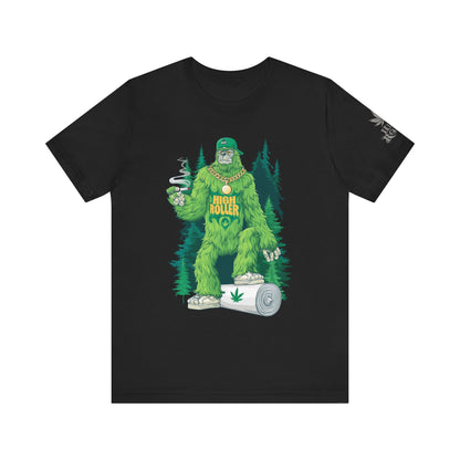 Bigfoot HIGH ROLLER Halloween Cannabis Forest T-Shirt - Premium Sasquatch Lifestyle Legend 420 Apparel