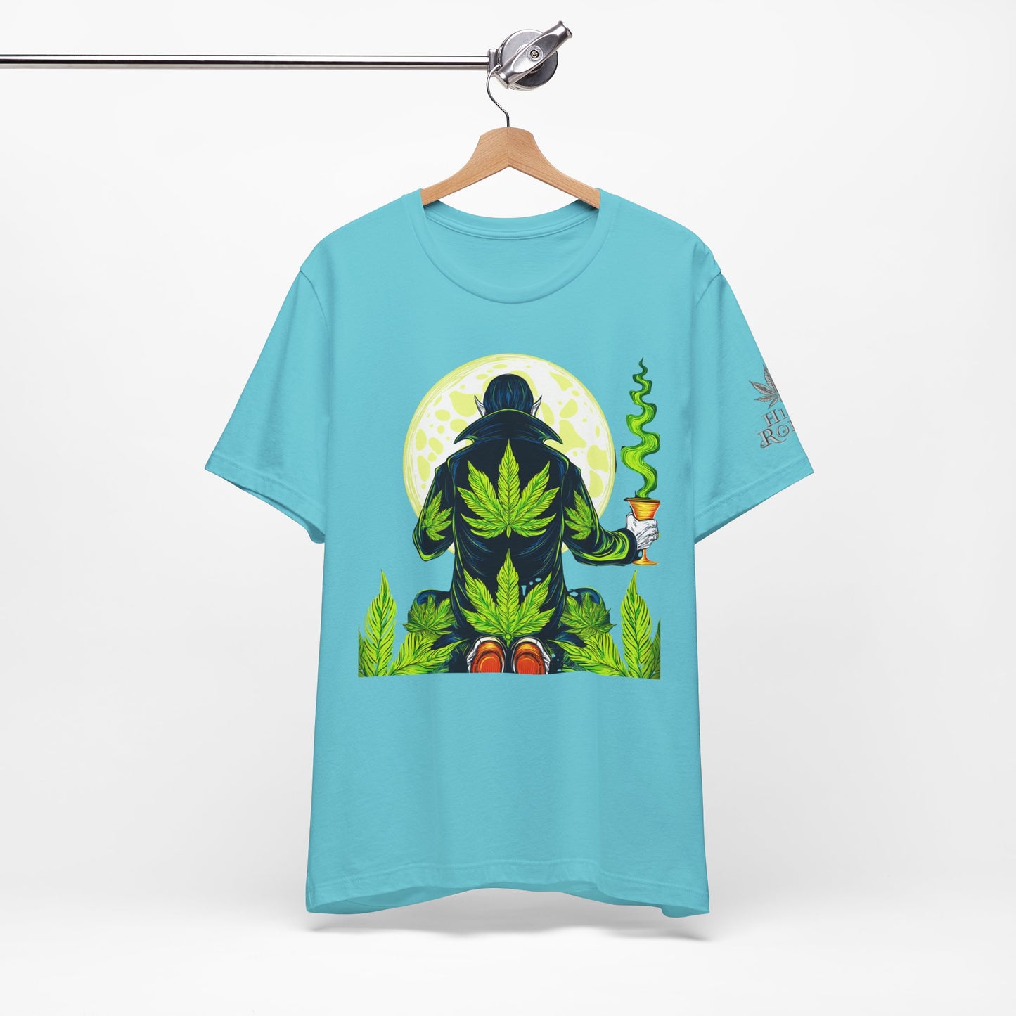 Luxury Gothic Cannabis Vampire T-Shirt - Premium Dark HIGH ROLLER Streetwear - Elevated Nocturnal 420 Fashion