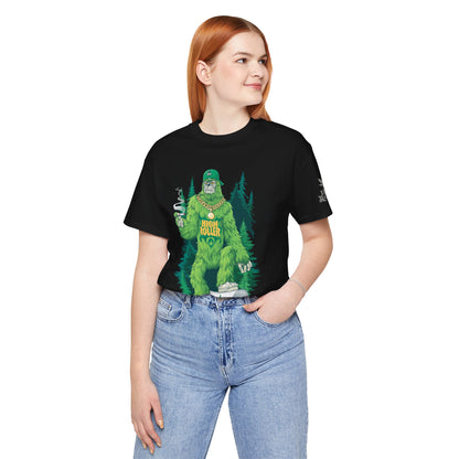Bigfoot HIGH ROLLER Halloween Cannabis Forest T-Shirt - Premium Sasquatch Lifestyle Legend 420 Apparel