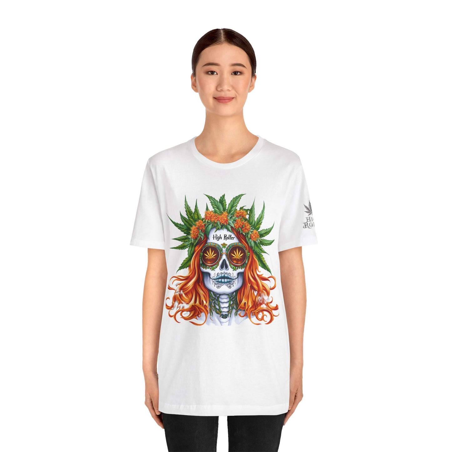 Sugar Skull Goddess Tee - Premium Airlume Cotton Cannabis Culture Day of Dead Art