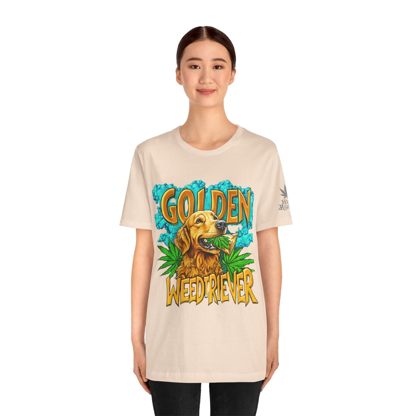 High Roller Golden Weedtriever Cannabis T-Shirt - Premium 420 Dog Lover Humor Golden Retriever Pun Comedy Pet Culture Apparel