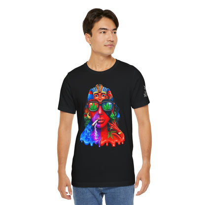 Pharaoh Vision Premium Cannabis Culture T-Shirt - Ancient Egyptian Royalty With Modern Cannabis Celebration And Psychedelic Split-Face Art