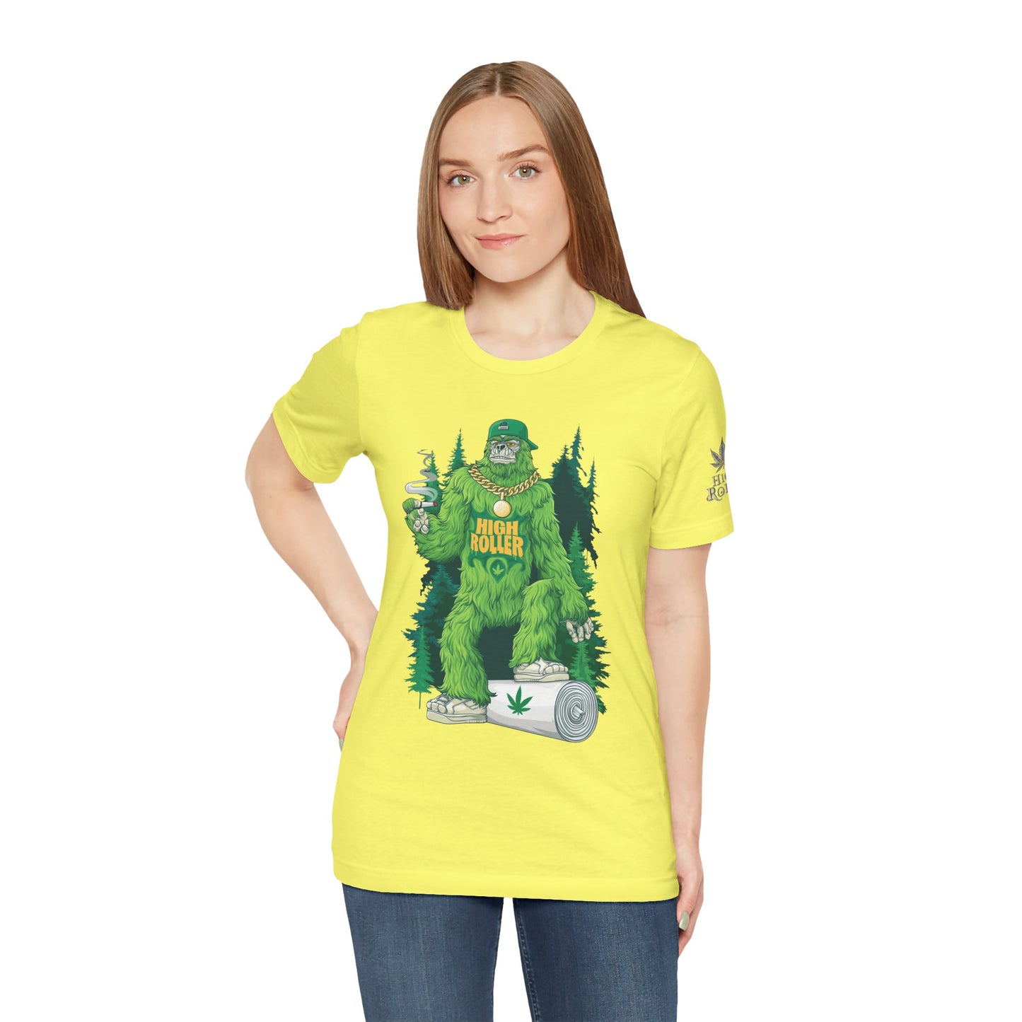 Bigfoot HIGH ROLLER Halloween Cannabis Forest T-Shirt - Premium Sasquatch Lifestyle Legend 420 Apparel