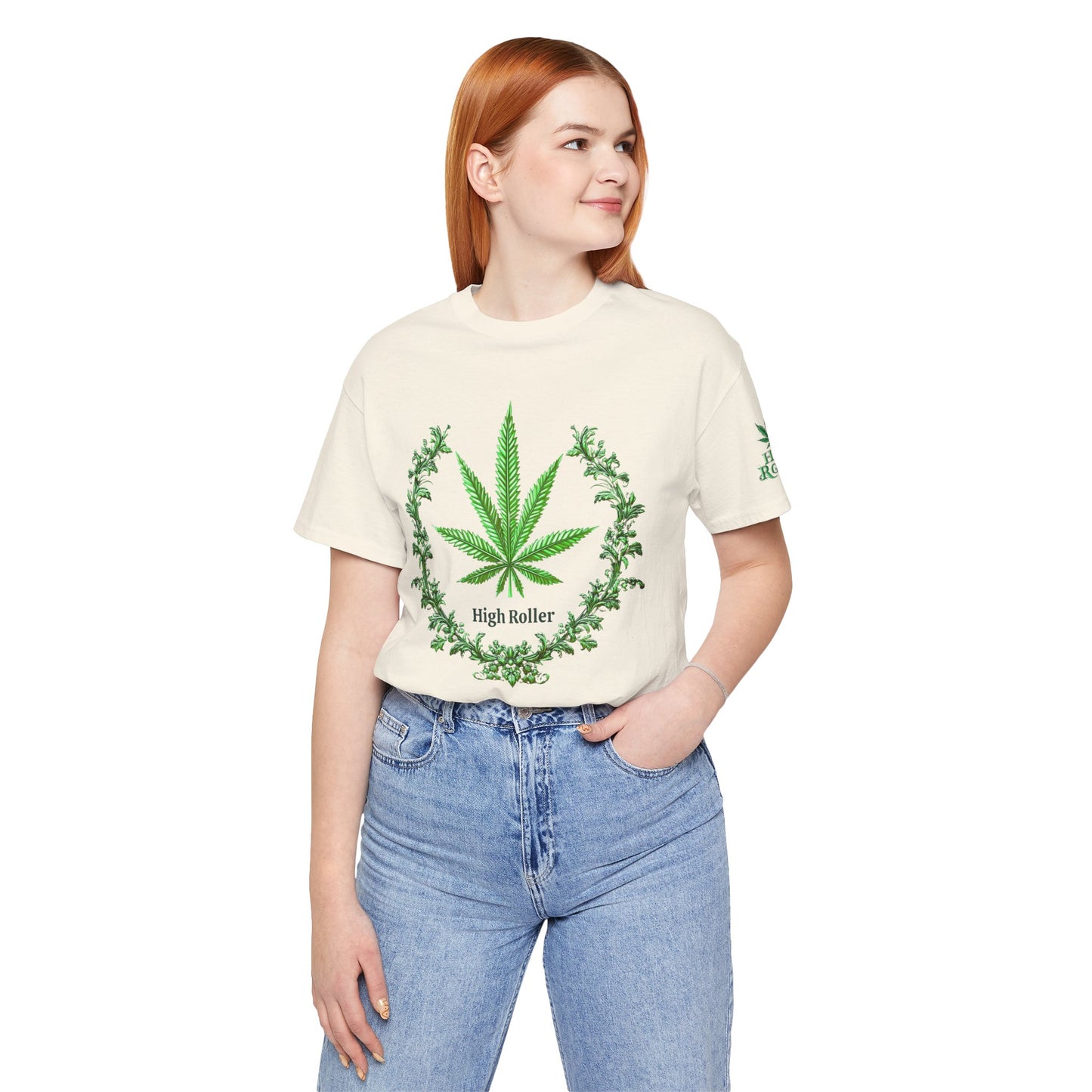 Cannabis Crest Wreath Tee - Botanical Elegance Art Design | High Roller