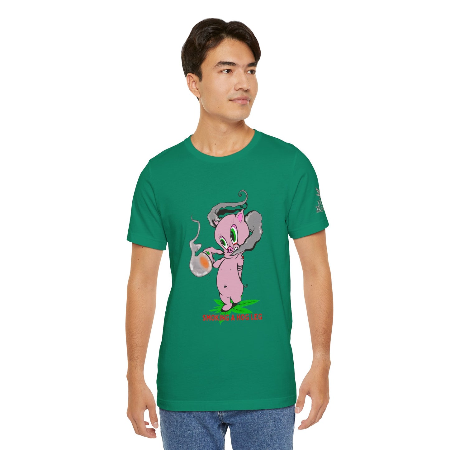 Smoking Hog Leg Pink Pig Tee - Premium Airlume Cotton Cannabis Culture Art