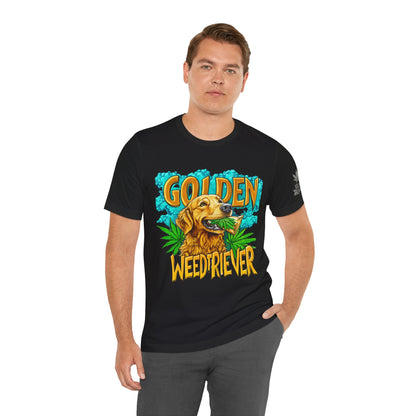 High Roller Golden Weedtriever Cannabis T-Shirt - Premium 420 Dog Lover Humor Golden Retriever Pun Comedy Pet Culture Apparel
