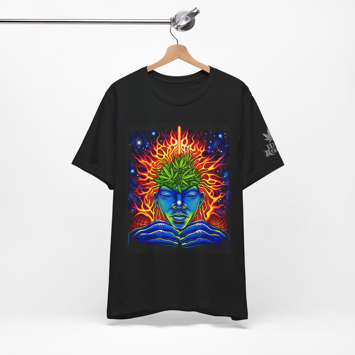 Third Eye Awakening Premium Cannabis Culture T-Shirt - Cosmic Consciousness Black Tee With Fire And Mysticism Symbolism