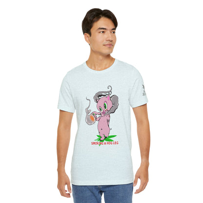 Smoking Hog Leg Pink Pig Tee - Premium Airlume Cotton Cannabis Culture Art