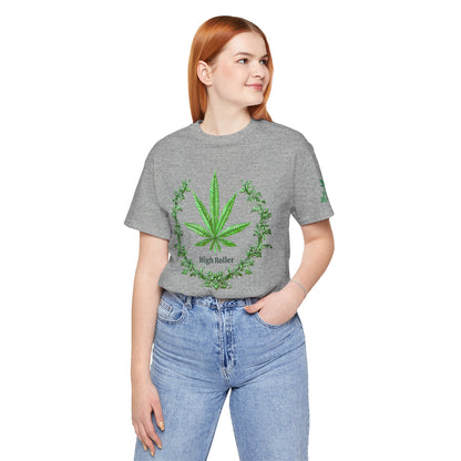 Cannabis Crest Wreath Tee - Botanical Elegance Art Design | High Roller