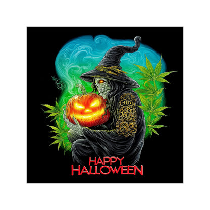 Mystical Witch Cannabis Keeper Halloween Sticker - Premium Skull Sorceress Jack O'Lantern 420 Vinyl Decal