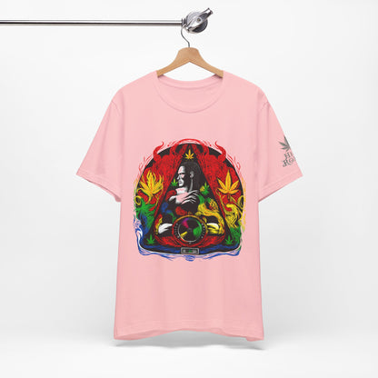 High Roller Sacred Buddha Cannabis T-Shirt - Premium 420 Spiritual Meditation Enlightenment Botanical Artistry Apparel