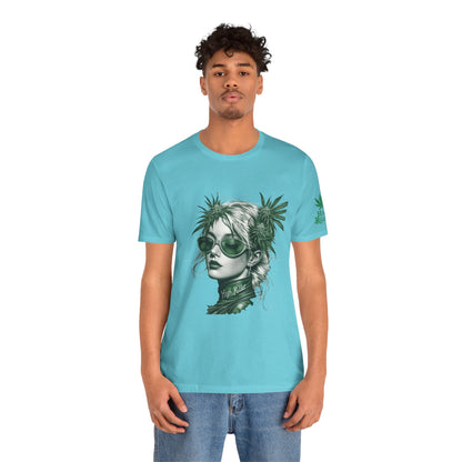 Green Queen T-Shirt - Premium Airlume Cotton Cannabis Crown Portrait Art Tee