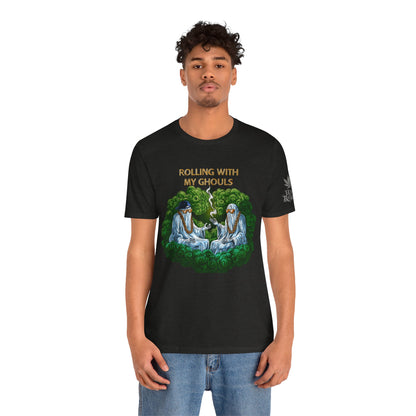 Rolling With My Ghouls HIGH ROLLER Halloween Cannabis T-Shirt - Premium Ghost Squad Circle Session 420 Apparel
