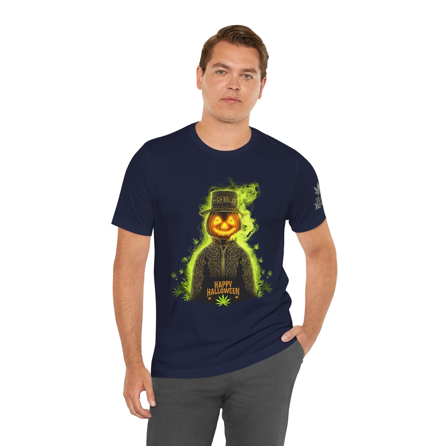 Spectral Pumpkin HIGH ROLLER Halloween T-Shirt - Premium Dark Cannabis Apparel