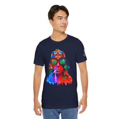 Pharaoh Vision Premium Cannabis Culture T-Shirt - Ancient Egyptian Royalty With Modern Cannabis Celebration And Psychedelic Split-Face Art