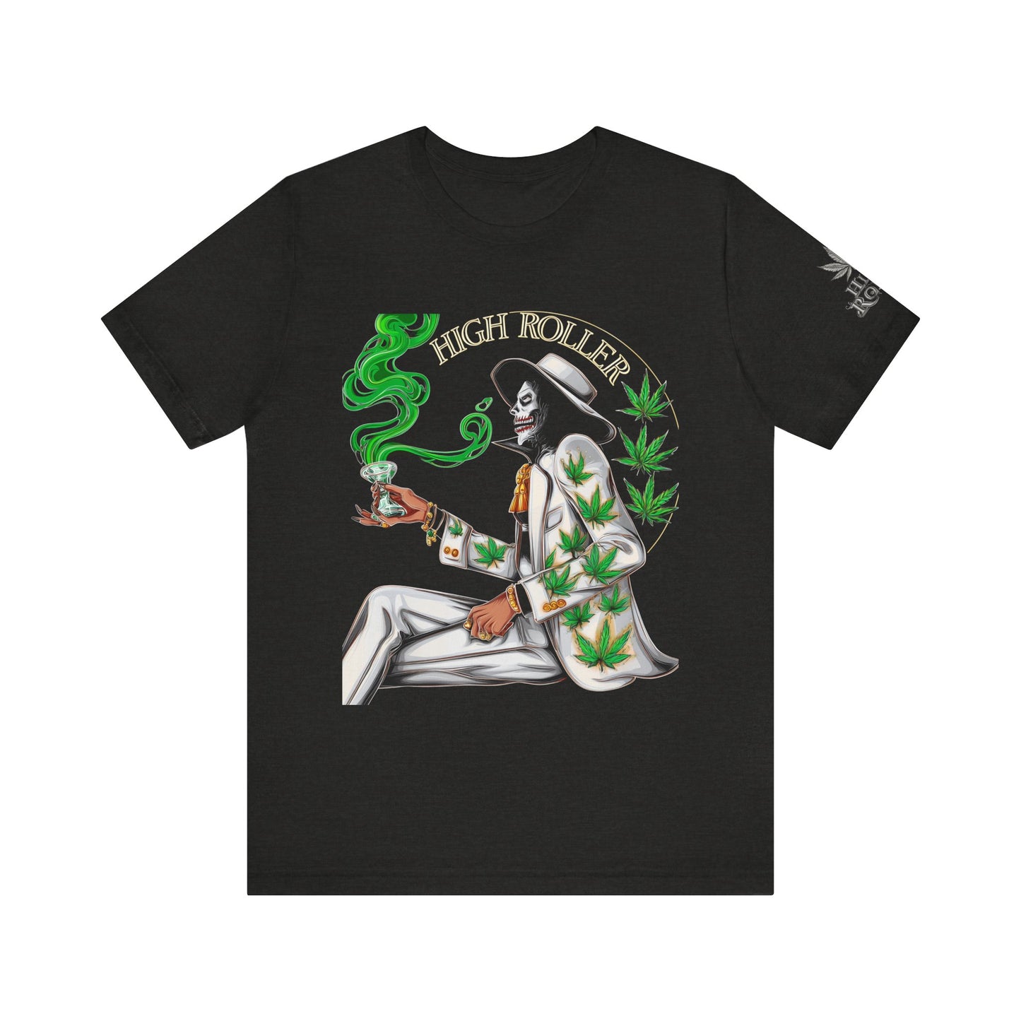 Skeletal HIGH ROLLER Halloween Cannabis Lounge T-Shirt - Premium Death's Day Off Botanical Relaxation 420 Apparel