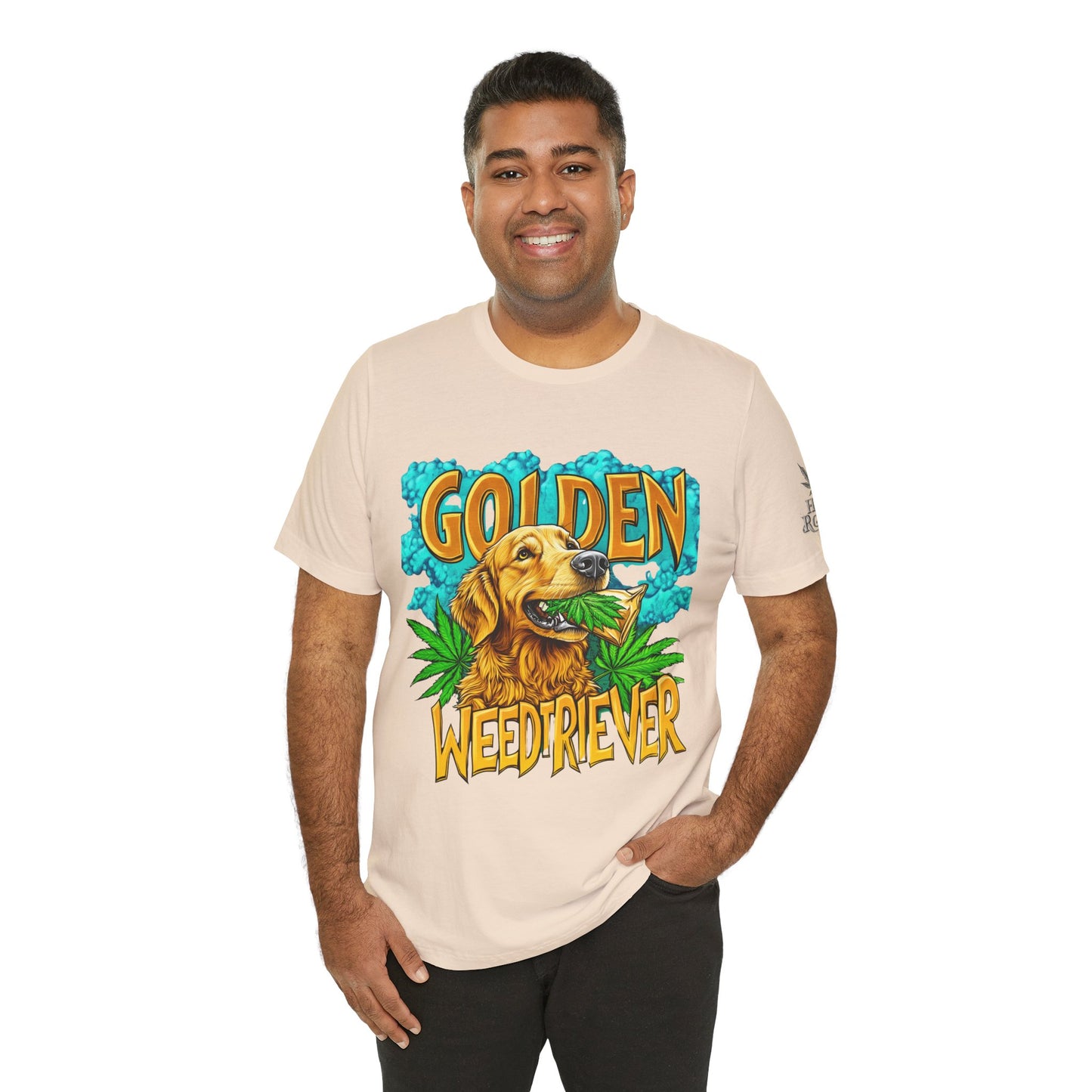 High Roller Golden Weedtriever Cannabis T-Shirt - Premium 420 Dog Lover Humor Golden Retriever Pun Comedy Pet Culture Apparel