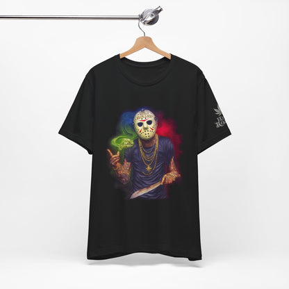 Crystal Lake Kush Jason Cannabis T-Shirt - Premium Horror 420 Black Edition Apparel"