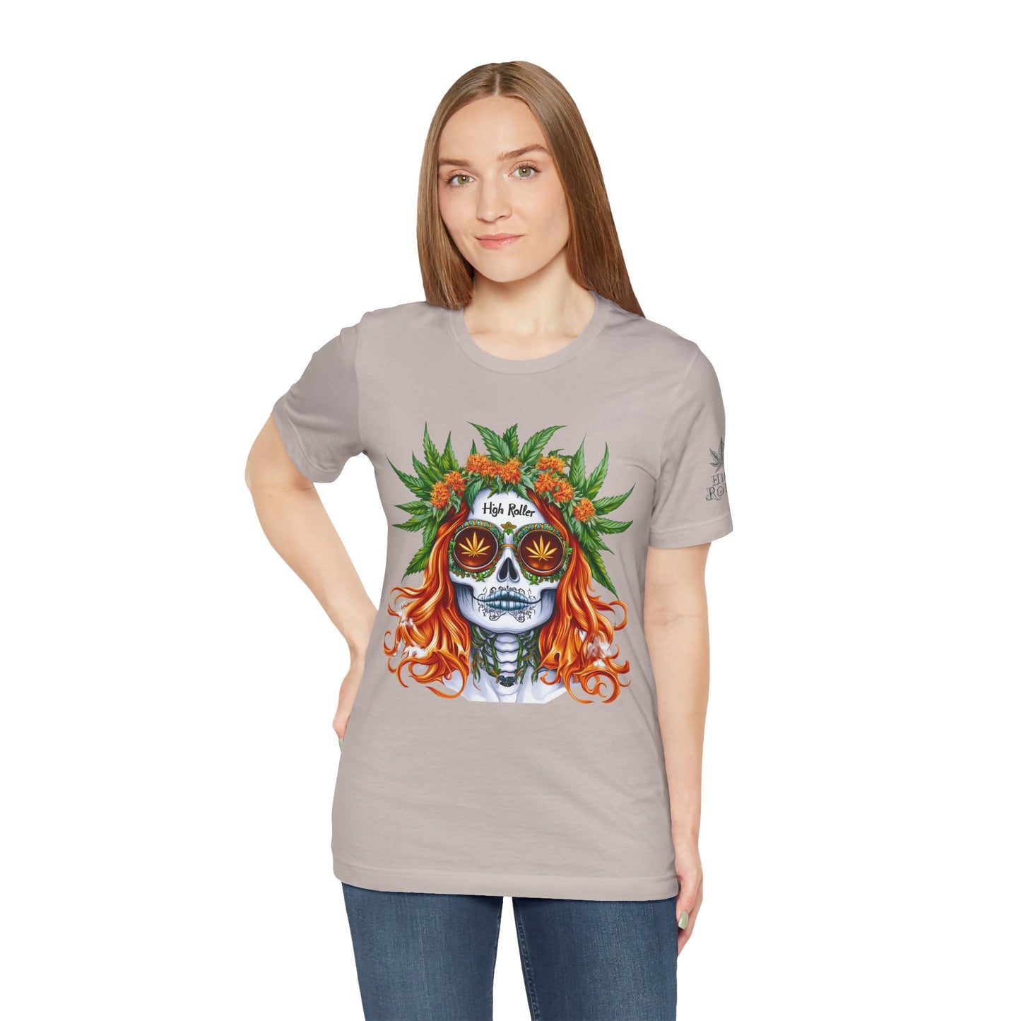 Sugar Skull Goddess Tee - Premium Airlume Cotton Cannabis Culture Day of Dead Art