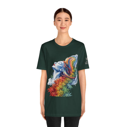 Rainbow Cannabis Goddess Tee - Ethereal Beauty Art Design | High Roller