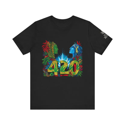420 Celebration Premium Cannabis Culture T-Shirt - Dual Profile Art With Nature Elements And Bold 420 Typography