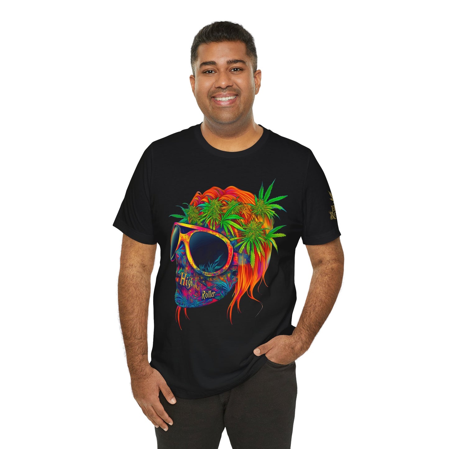 Tropical Cannabis Skull Tee - Paradise Vibes Art Design | High Roller