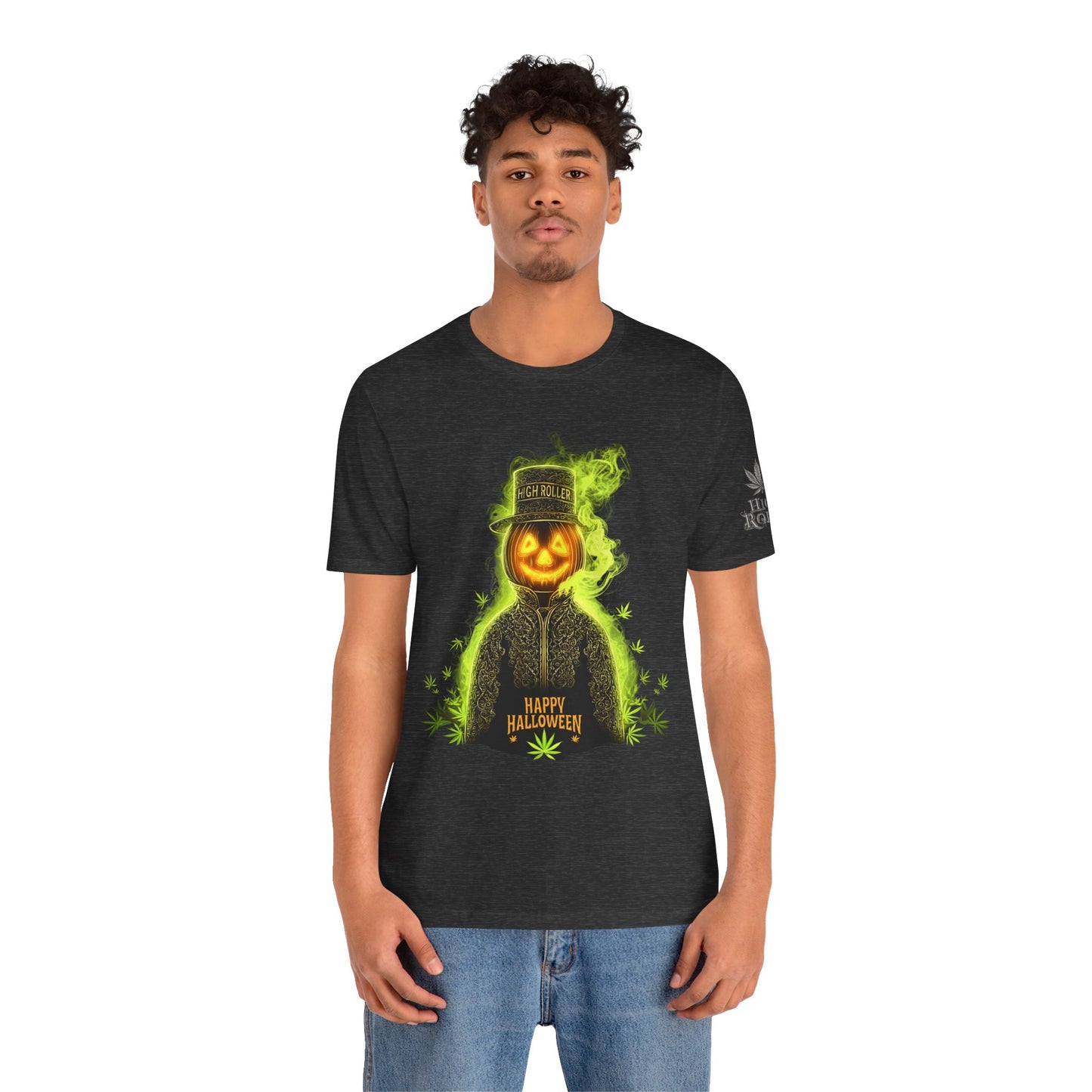 Spectral Pumpkin HIGH ROLLER Halloween T-Shirt - Premium Dark Cannabis Apparel