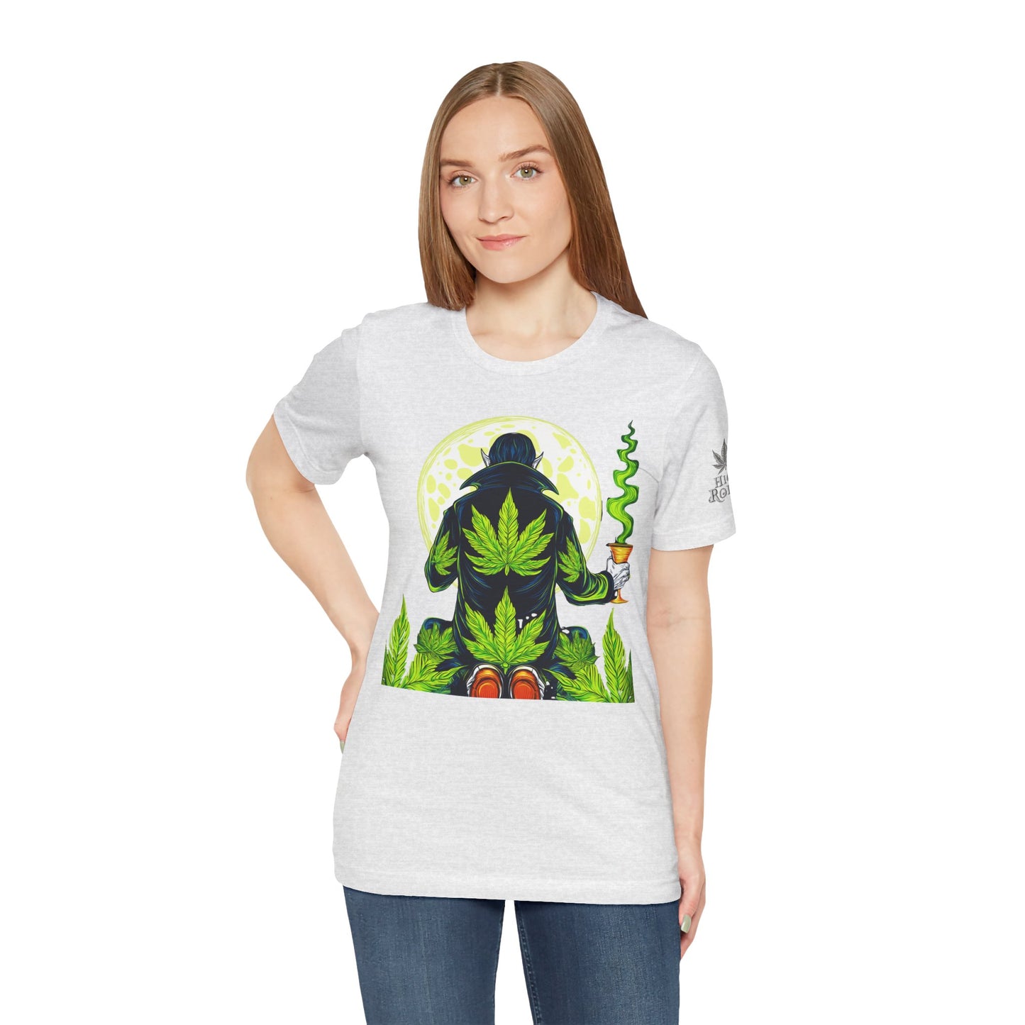 Luxury Gothic Cannabis Vampire T-Shirt - Premium Dark HIGH ROLLER Streetwear - Elevated Nocturnal 420 Fashion