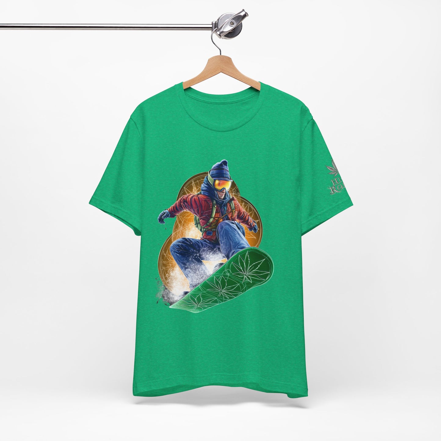High Roller Snowboard Cannabis T-Shirt - Premium 420 Winter Sports Action Shred Mountain Lifestyle Apparel