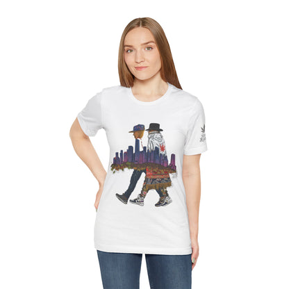 High Roller Urban Legends Cannabis T-Shirt - Premium 420 City Skyline Street Culture Double Exposure Apparel