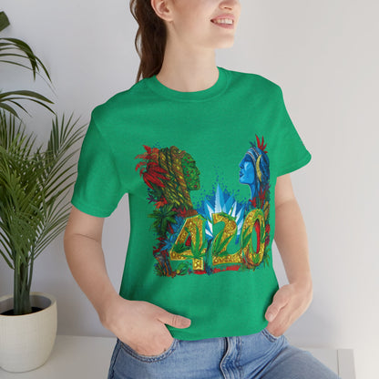 420 Celebration Premium Cannabis Culture T-Shirt - Dual Profile Art With Nature Elements And Bold 420 Typography