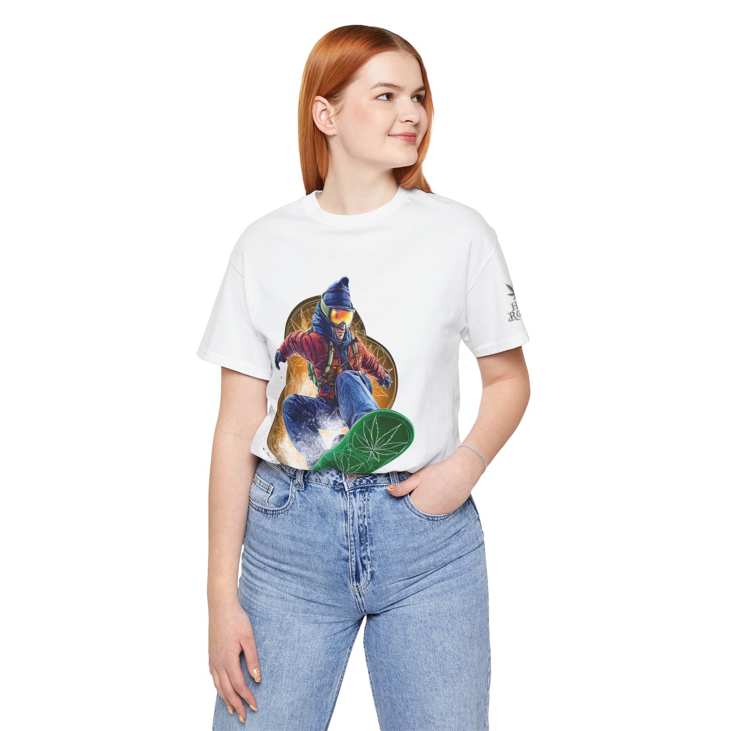 High Roller Snowboard Cannabis T-Shirt - Premium 420 Winter Sports Action Shred Mountain Lifestyle Apparel