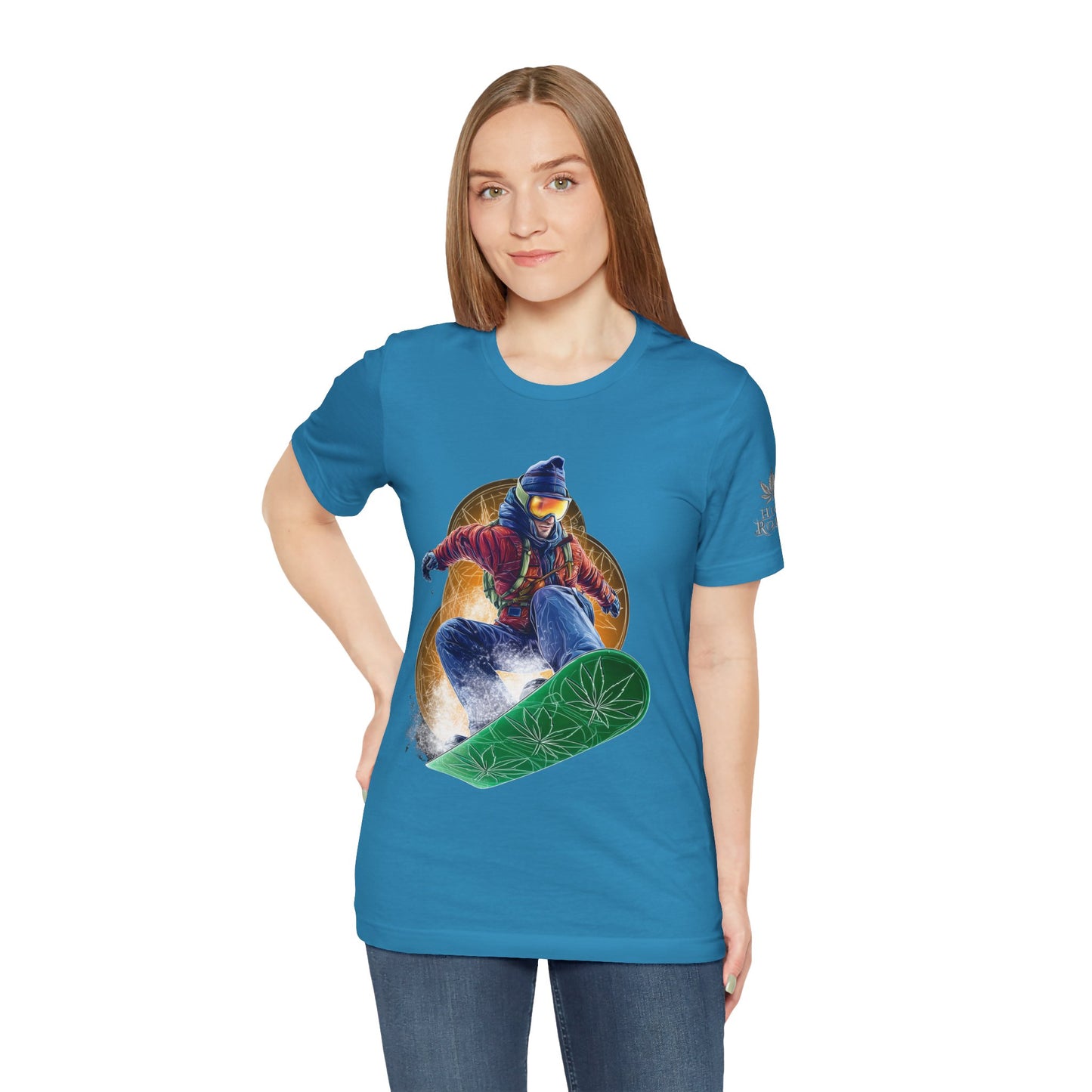 High Roller Snowboard Cannabis T-Shirt - Premium 420 Winter Sports Action Shred Mountain Lifestyle Apparel